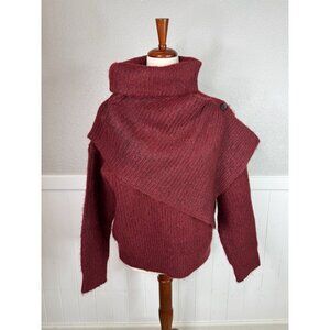 Thakoon Chunky Scarf Turtleneck Sweater Womens S Burgundy Red Fuzzy Stand Collar